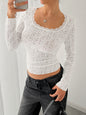 Women U-neck Long-sleeved Lace Lace Slim T-shirt