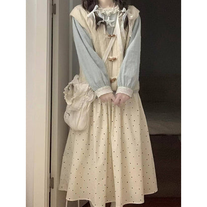 Milk Style Wear Horn Button Vest Lace Collar