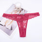 Rhinestone Letter Lace See-through Thong