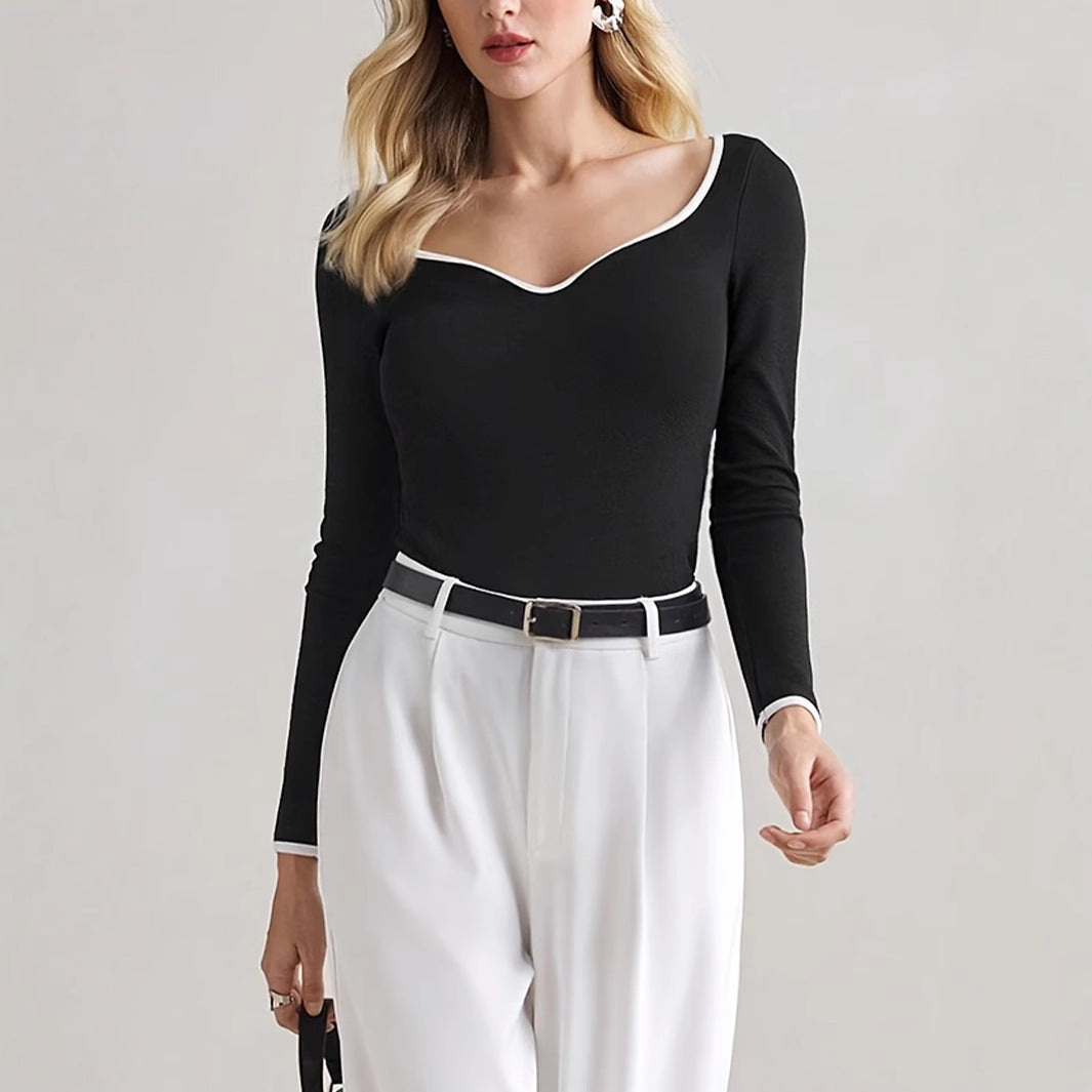 Women's Slim-fit Elegant Color-matching Long-sleeved Casual T-shirt