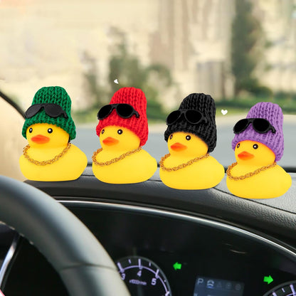 Rubber Duck Car Ornaments Yellow Duck Car Dashboard Decorations with Propeller Helmet for Christmas Decor and Home Decorations for Adults (U-Red)