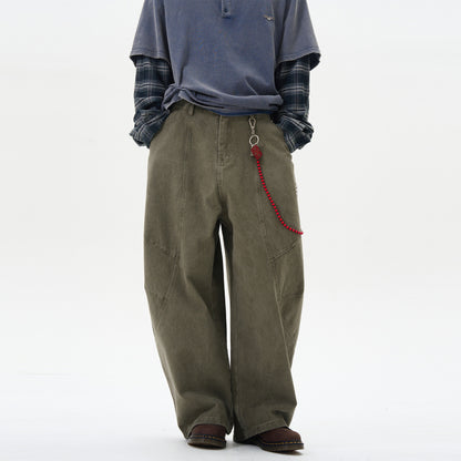 American Retro Green Brown Loose Matchet Pants Men And Women