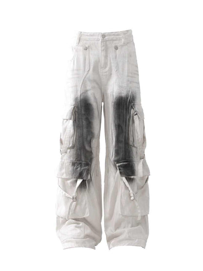 Splash Ink Multi-pocket Cargo Pants Men's Loose Straight Mopping Pants