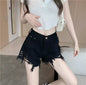 Micro Elastic High Waist Slimming Holes Frayed Vintage Denim Shorts