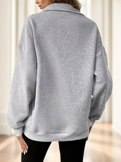 Plus Size Solid Color Casual Half-Zip High Neck Hoodie