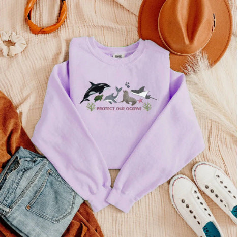 Women's Whale Cotton Fleece Pullover