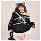 Retro Graffiti Lace Shoulder Knitted Hoodie Long Sleeve T-shirt For Women