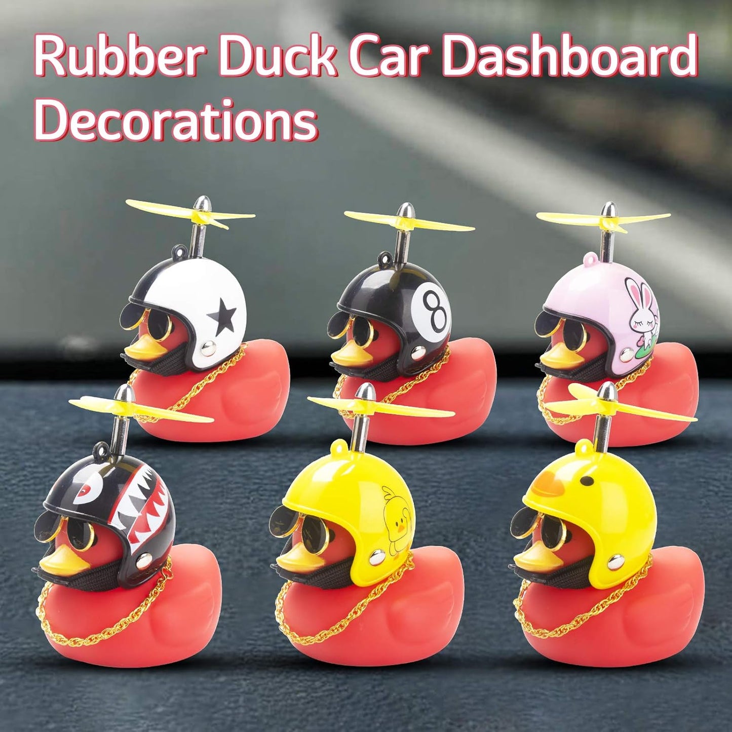 Rubber Duck Car Decoration Ornaments Duck Car Dashboard Decorations Cool Glasses Duck with Propeller Helmet (R-Beatle-Red)